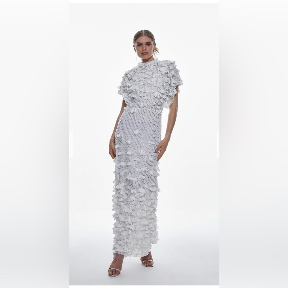 Karen Millen Crystal Applique Angel Sleeve Woven Midaxi Dress